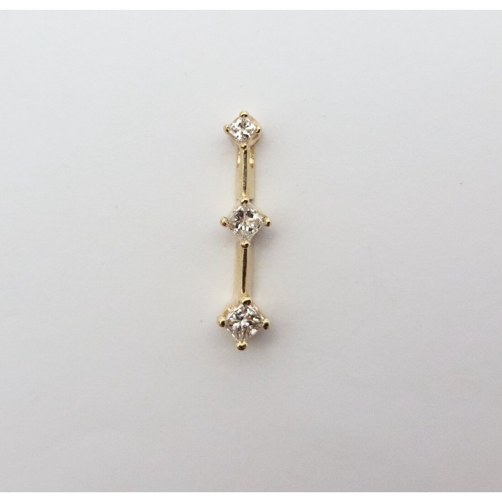 Unique 14k Solid Yellow Gold Princess Cut Diamond 3 Stone Drop Charm Pendant